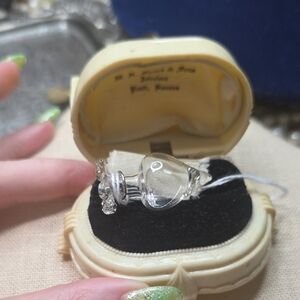 Antique Victorian Glass Boutonniere Holder w/ Original Celluloid Jewelry Box